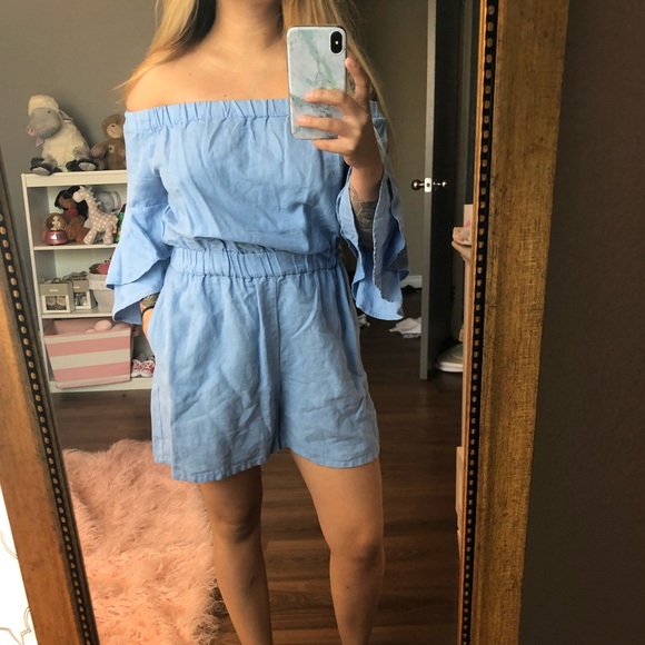 Zara blue off the shoulder romper - Picture 2 of 6